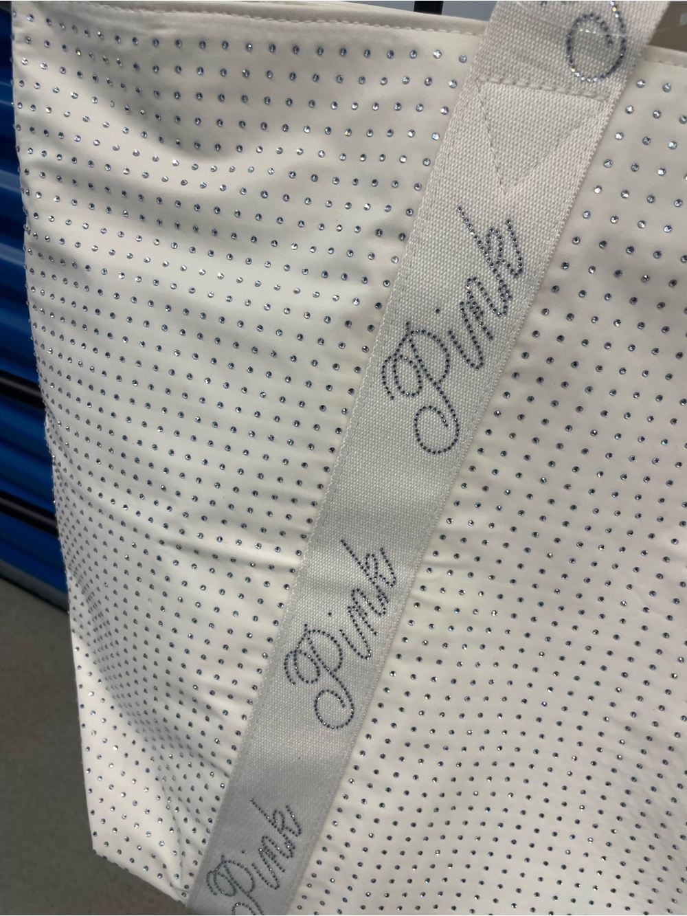 PINK Victoria's Secret White Tote with Silver Studs and Branded Strap